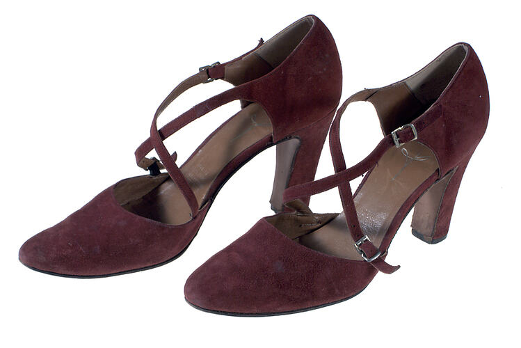 Pair of Shoes - Burgundy, cross ankle strap