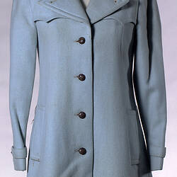Coat Dress - Prue Acton, Mini, Aqua Wool, 1965