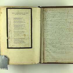 Open bible with white pages, left with both with typed and handwritten text. Right page handwritten text only.