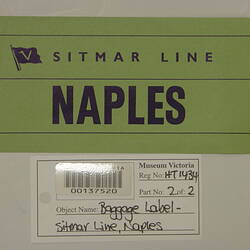 Baggage Label - Sitmar Line, Naples (green)