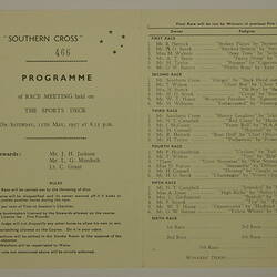 Programme of Race Meeting - S. S. Southern Cross (inside)