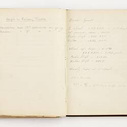 Open book with off white ruled pages. Handwritten text.