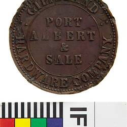 Token - 1 Penny, Gippsland Hardware Co, Port Albert & Sale, Victoria, Australia, 1862