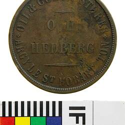 Token - 1 Penny, O.H. Hedberg, Oil & Colour Stores, Hobart, Tasmania, Australia, circa 1860