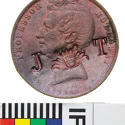 Surcharged Token - 1 Penny, Professor Holloway's, Pills & Ointment, London, J T, Australia, circa 1857