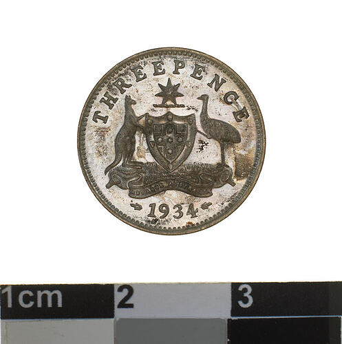 Proof Coin - Threepence, Australia, 1934, photographed by Museums Victoria