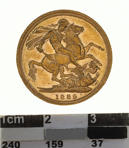 Coin - Sovereign, New South Wales, Australia, 1889, photographed by Museums Victoria