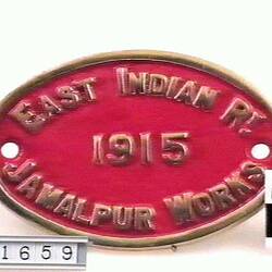 Replica Locomotive Builders Plate - East Indian Railway, Jamalpur Works, 1915