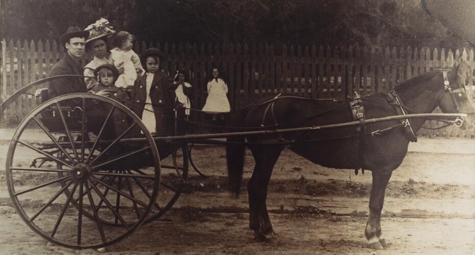 Digital Photograph - Family in 'Jinker' Horse Drawn Cart, North Melbourne, 1910
