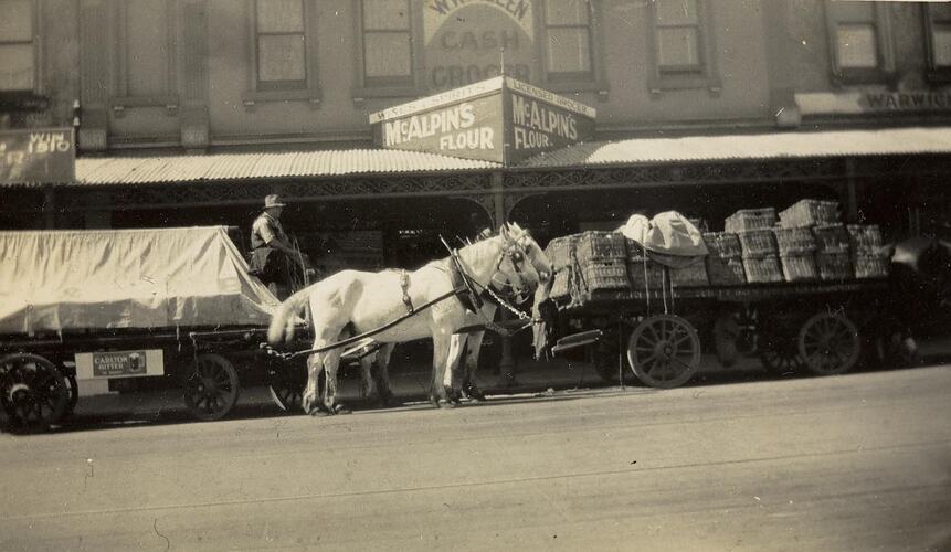 Digital Photograph - Horse & Wagon outside WW Allen Grocers, Hawksburn, circa 1920s