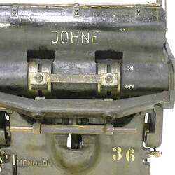 Identification Marks on  Johne Monopol Clam Shell, Platen Printing Press