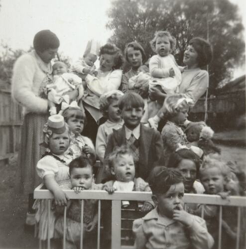 Children & Parents at Girl's First Birthday Party, Back Garden, Hawthorn, circa 1950