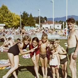 Family Among Crowds at Croydon Swimming Pool, 1964