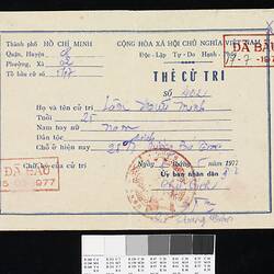Electoral Card - Issued to Lam Huu Minh, Vietnam, 17 Jul 1977