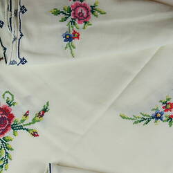 Table Cloth - White with Cross Stitch Embroidery, circa 1940s