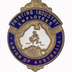 Badge - Printing Industry Employees Union of Australia, A.J. Parkes, Australia, 1917-1966