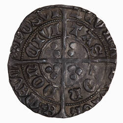 Coin, round, long cross pattee  which divides legend; text around.