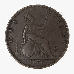 Coin - Penny, Queen Victoria, Great Britain, 1876 (Reverse)