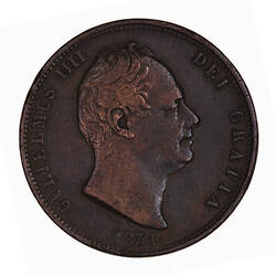 Coin - Halfpenny, William IV, Great Britain, 1834 (Obverse)