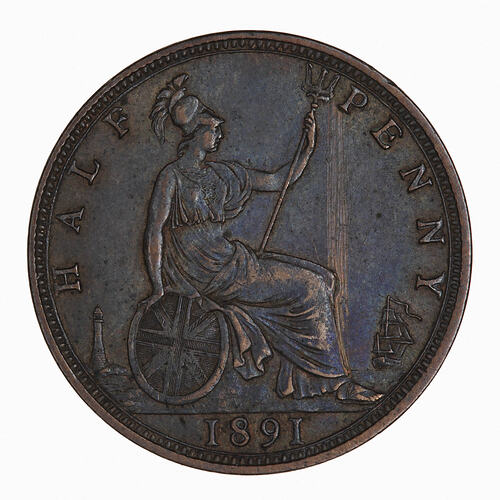 Coin - Halfpenny, Queen Victoria, Great Britain, 1891 (Reverse)