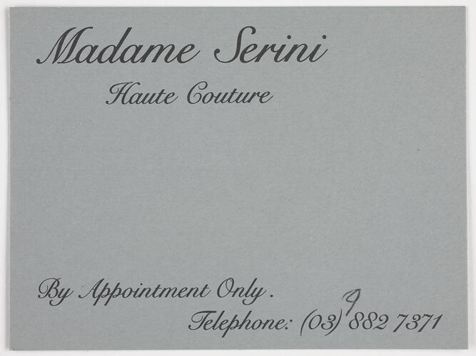 Business Card - 'Madame Serini, Haute Couture', 1959-1979