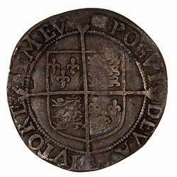 Coin, round, Within a bead circle a plain square top shield quartered with the arms of France and England.