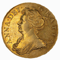 Coin - 5 Guineas, Queen Anne, Great Britain, 1705 (Obverse)