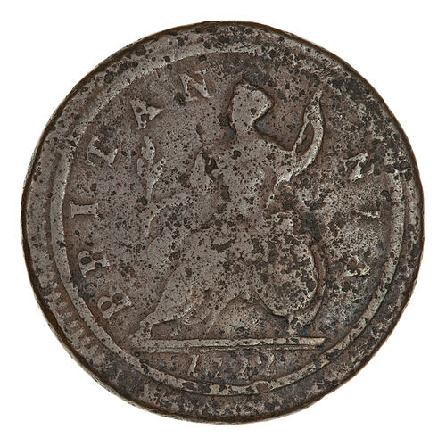 Coin - Halfpenny, George I, Great Britain, 1722 (Reverse)