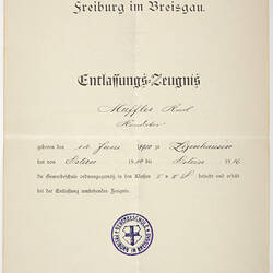 School Report - Germany, Karl Muffler, 1914-16