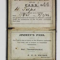 Harry Telford's jockey pass.