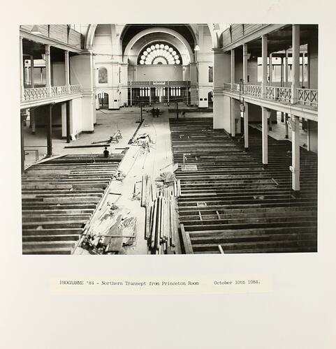 Photograph - Programme '84, Timber Floor Replacement in the Great Hall, Royal Exhibition Buildings, 22 Oct 1984