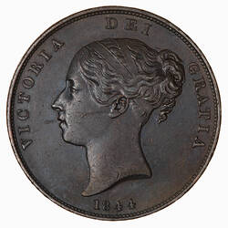 Coin - Penny, Queen Victoria, Great Britain, 1844 (Obverse)