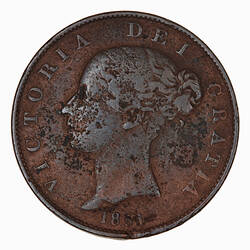 Coin - Halfpenny, Queen Victoria, Great Britain, 1851 (Obverse)