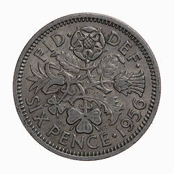 Coin - Sixpence, Elizabeth II, Great Britain, 1956 (Reverse)