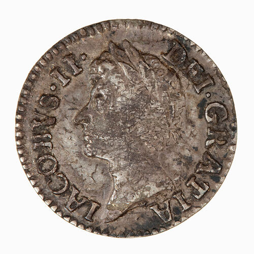 Coin - Twopence, James II, Great Britain, 1687 (Obverse)