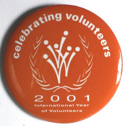 Badge - 'Celebrating Volunteers 2001', Lesbian, Bisexual, Gay Transgender Collections Survey, 2005-2006