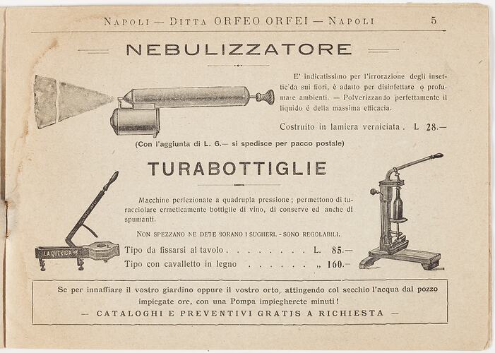 Catalogue in Italian, with text and illustrations.