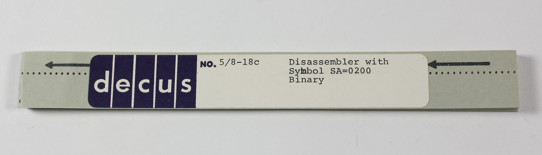 Paper Tape - DECUS, '5/8-18c Disassembler with Symbol, SA=0200, Binary'