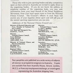 Booklet - 'Facts about Sport in Australia', Australian News & Information Bureau, 1956