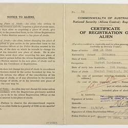 Certificate - Registration of Alien, Issued to Sam Ah Choc