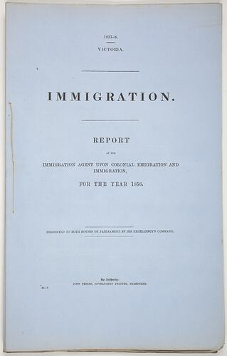 Parliamentary Paper - Immigration, Parliament of Victoria, Colony of Victoria