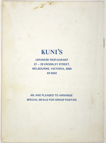 Menu - Kuni's Japanese Restaurant, Melbourne