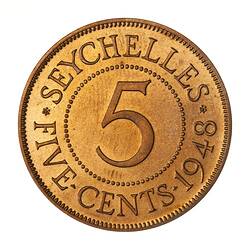 Proof Coin - 5 Cents, Seychelles, 1948