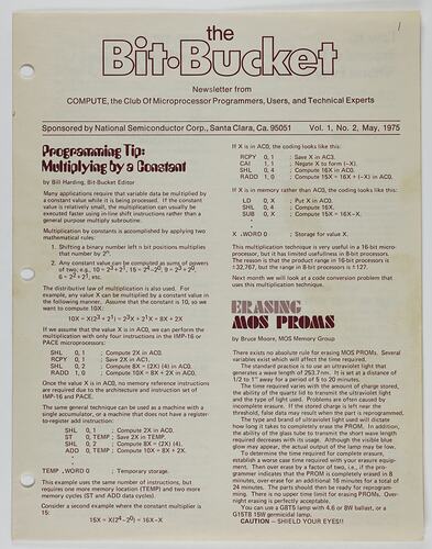 Newsletter - 'The Bit Bucket', Vol 1 No 2, May 1975