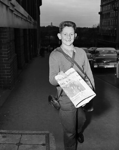 Negative - The Advertiser, Newspaper Boy, Adelaide, South Australia, 25 Jun 1958