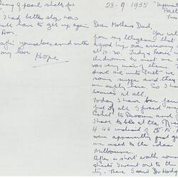 Letter - From Hope Macpherson to Parents Upon Arrival in Perth on Way to Broome to Pack Bardwell Collection, WA, 28 Sep 1955