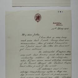 Letter - Hubert Selwyn McKay to Hugh Victor McKay, News from Scotch College, 28 May 1912