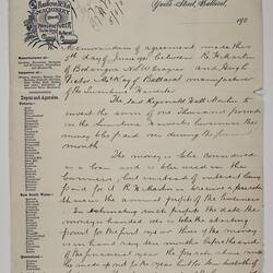 Memorandum of Agreement - H.V. McKay & R. H. Martin, 5 Jun 1901