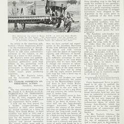 Printed page from a magazine with an image of farm machinery.