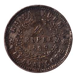 Coin - 1/4 Rupee, Travancore, India, 1889